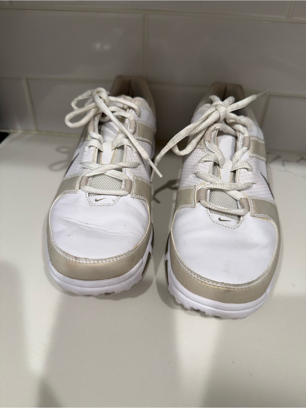 Nike White and Beige Golf Sneakers